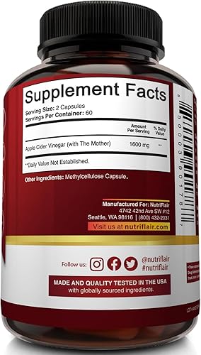 Miniatura 9 de Cápsulas de vinagre de sidra de manzana con la madre 120 pastillas veganas de ACV el mejor suplemento para pérdida de peso saludable dieta ceto