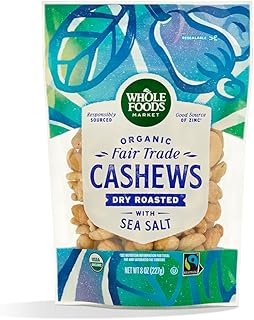 Whole Foods Market, Cashews Dry Roasted Sea Salt Fair Trade Organic 8 Ounce