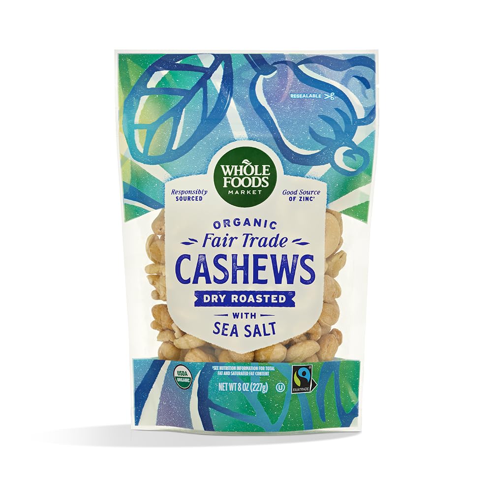 Whole Foods Market, Cashews Dry Roasted Sea Salt Fair Trade Organic 8 Ounce (Pack of 2) image 3