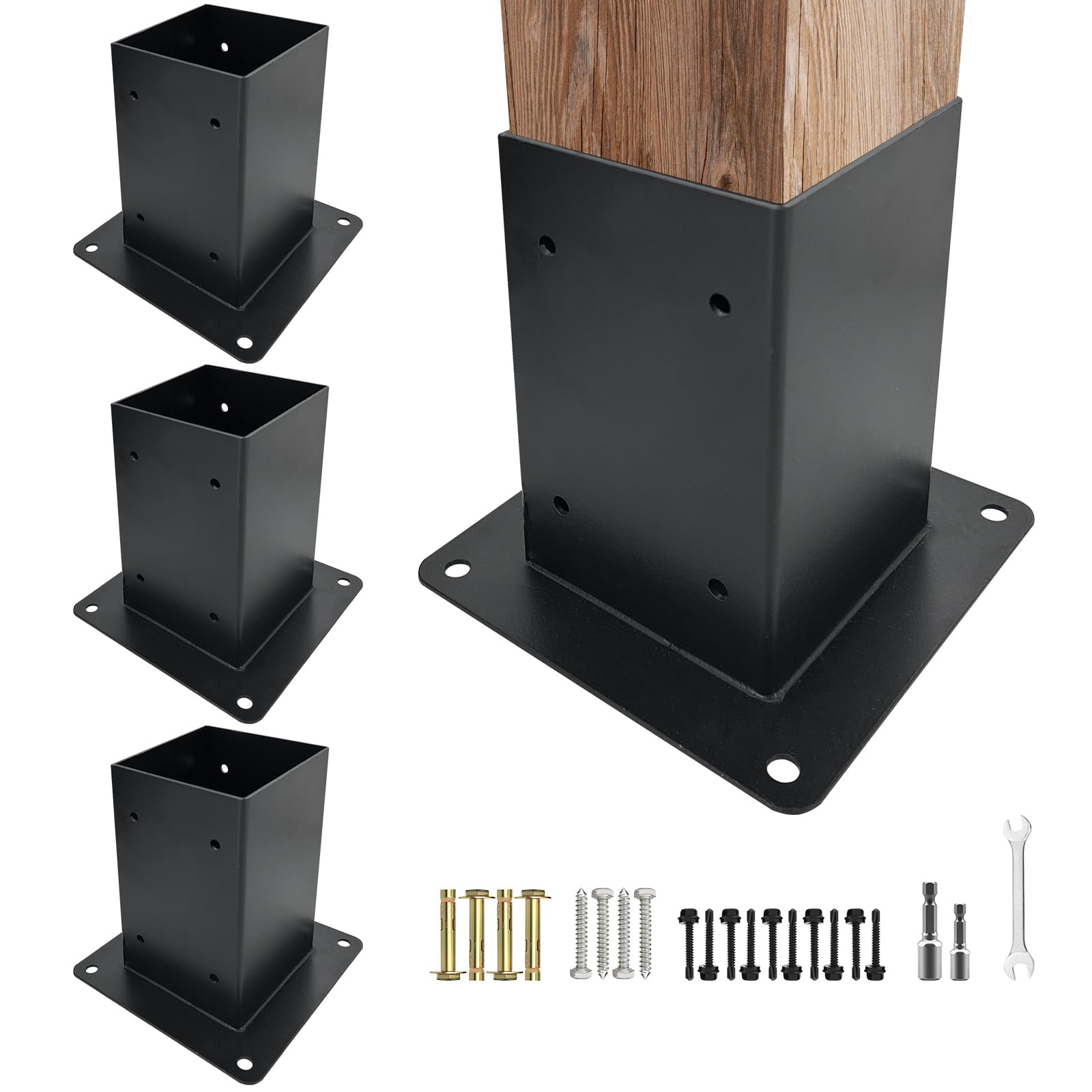 Post Anchor Base,Concrete Wood Fence Post Base for 4" x 4"(Actual:3.5" x 3.5") Lumber,Pergola Post Holder for Deck Post,Fence Post,Porchs Post W/Hardware (4Pack)……