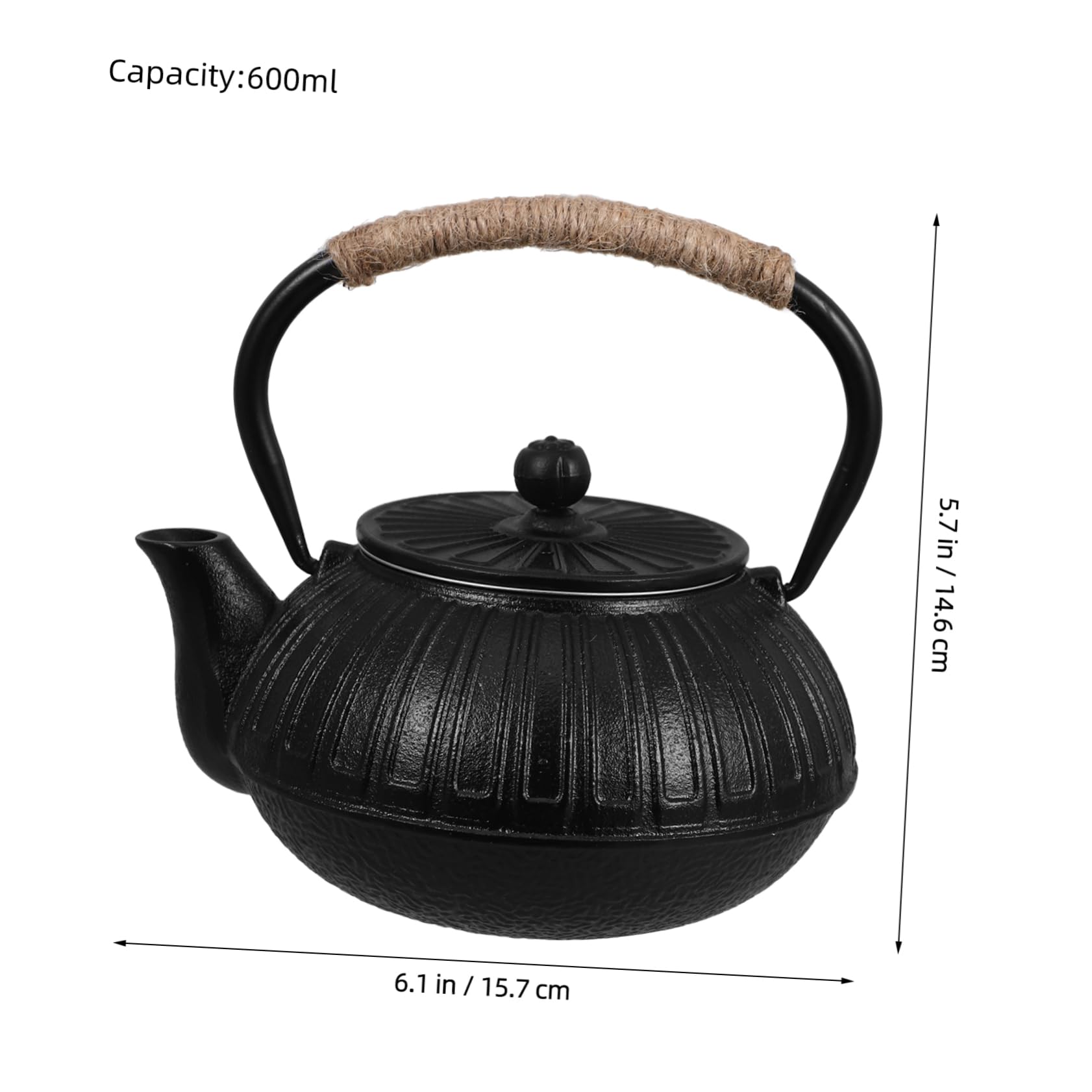 Cabilock tetera de hierro fundido pava inducción retro largo té y con teteras cafetera de camping tetera para acampar tetera china tetera de estufa tetera japonesa planchar Negro