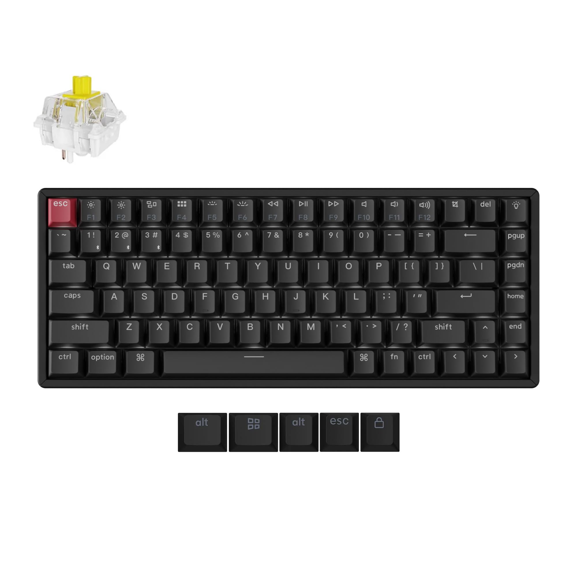 Keychron K2 75% Layout QMK Wireless and Wired Options Mechanical Keyboard Super Banana Switch, Paired with Shine-Through Double-Shot PBT Keycaps for Mac Windows-Version 3