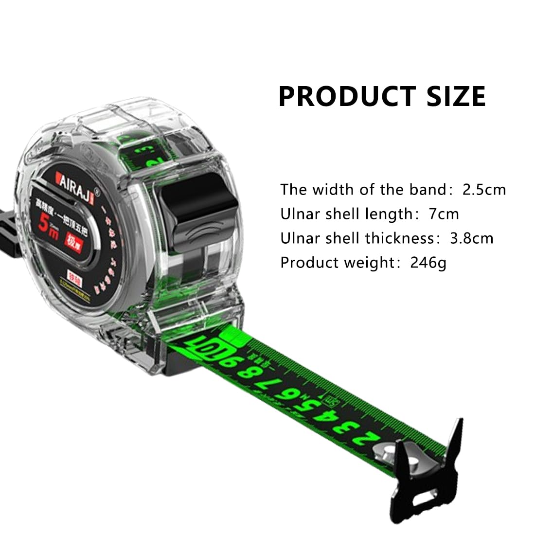 JAMAKALA 5M/16.4ft Fluorescent Steel Tape Measure,Transparent Steel Precision Measuring Tape,Width 25mm Stainless Steel Retractable Easy To Read Self-Lock Double Sided Graduated Tape Measure (A) - Image 2