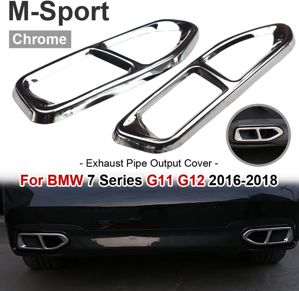 Tail Pipe Trim Compatible For B-MW 7 Series G11 G12 730 740 750li 2016-2018 M-Sport Car Exterior Exhaust Pipe Mufflers Cover Rear Bumper Cylinder Exhaust Pipe Cover (chrome silver)