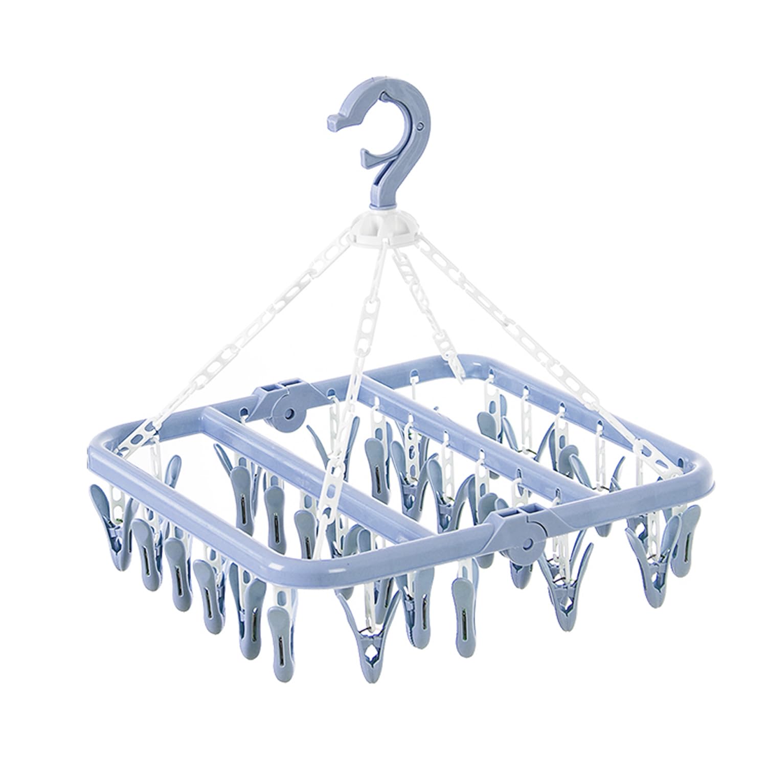 Ldirect Laundry Clothes Drying Hanger and Drip Foldable Drying Rack Hanging Sock Rack with 32 Clips (Nordic Blue)