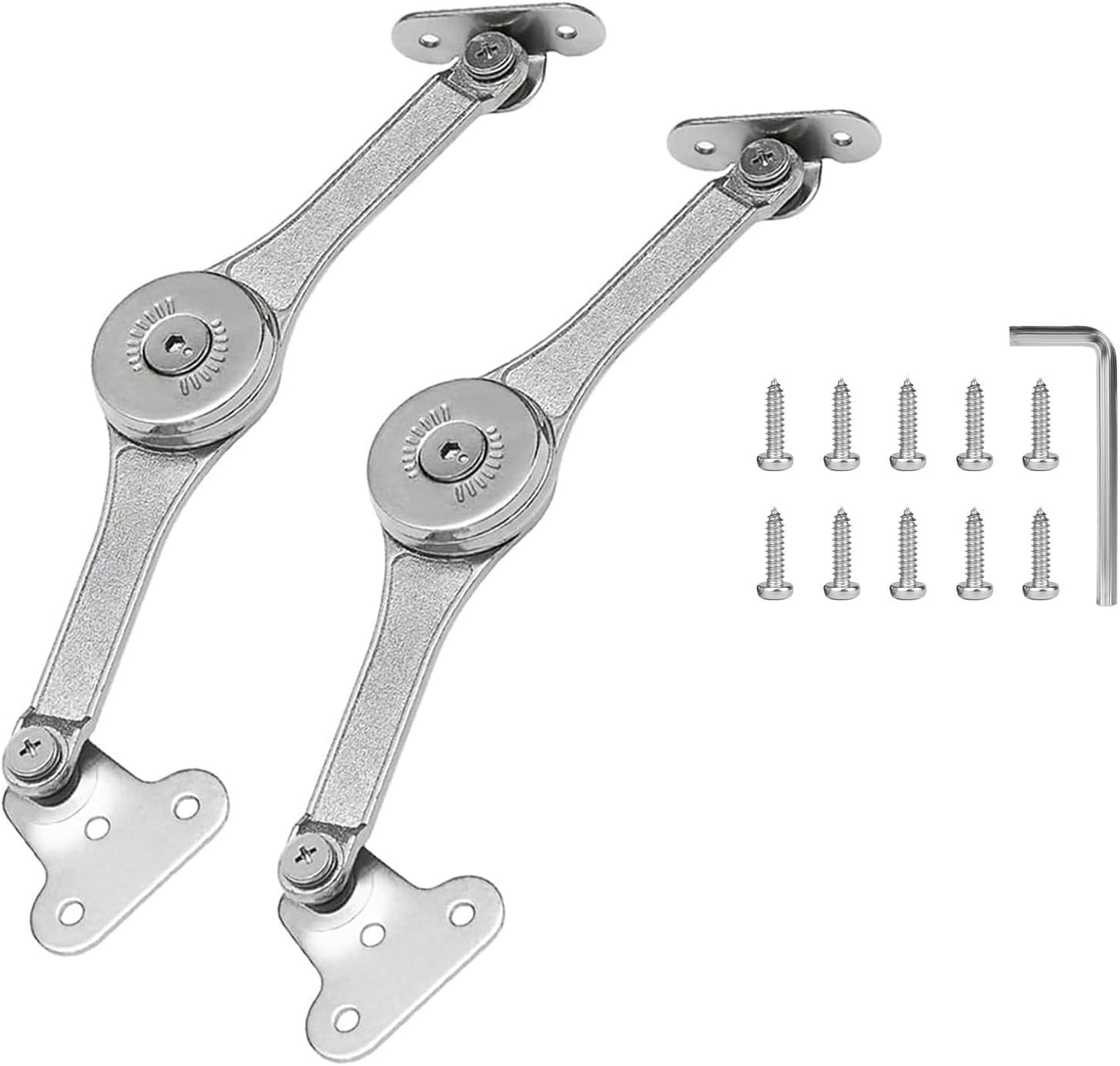 Heavy Duty Mechanical Lid Stay Hinge, 110° Adjustable Soft Close for Cabinet Doors, Toy Chest, Wooden Box – No Gas, Anti-Slam, Zinc Alloy Kit (2 Sets)