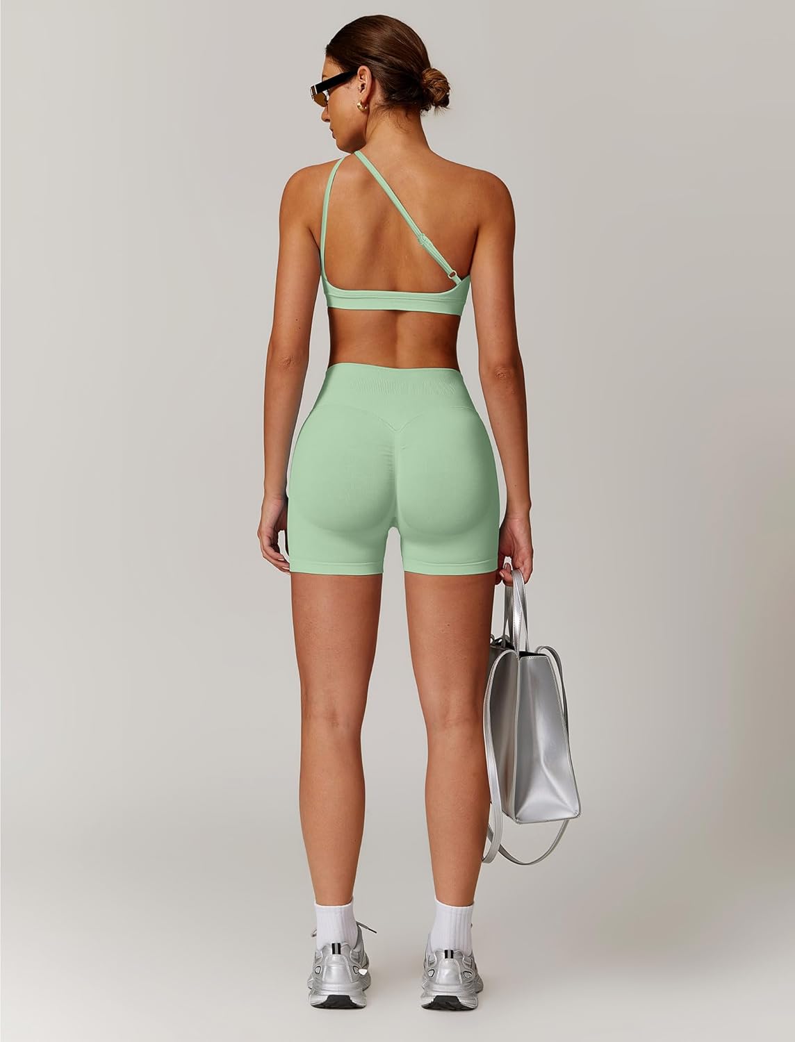 ABOCIW Workout Sets for Women Crossover High Waist Biker Shorts One Shoulder Sports Bra 2 Piece Gym Yoga Outfits
