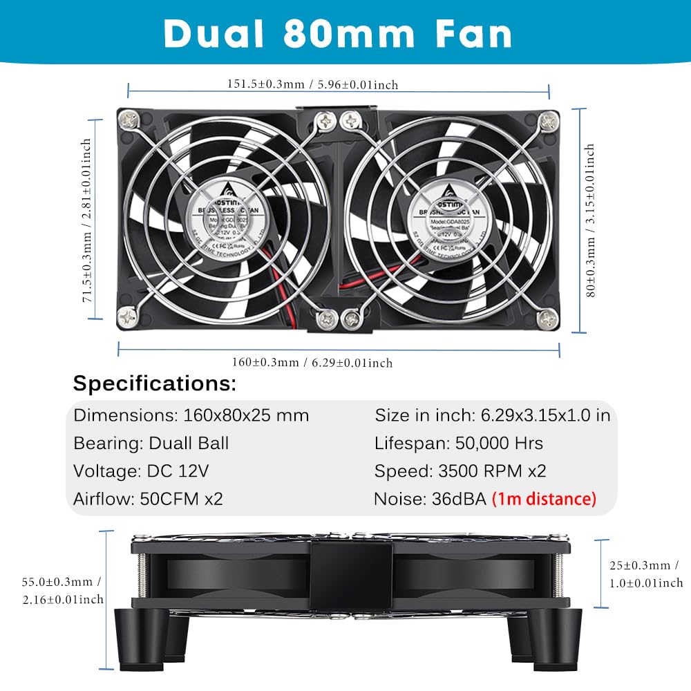 GDSTIME 2x 80mm Lüfter 230V Dual Kugellager Einstellbare Geschwindigkeit | pc lüfter 230v 80mm regelbar gehäuselüfter 220v 80mm 4V-12V Geschwindigkeit Kontrolle für Computer Router Schrank Verstärker