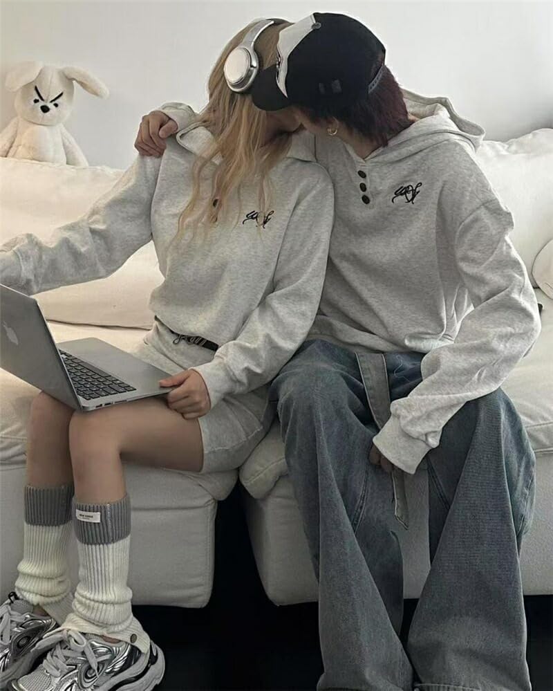 [ジュタオピン] ペアルック カップル 刺繍 パーカー 秋冬 フーデッド 長袖トップス お揃い コーデ 長袖 秋 冬 メンズ ファッ