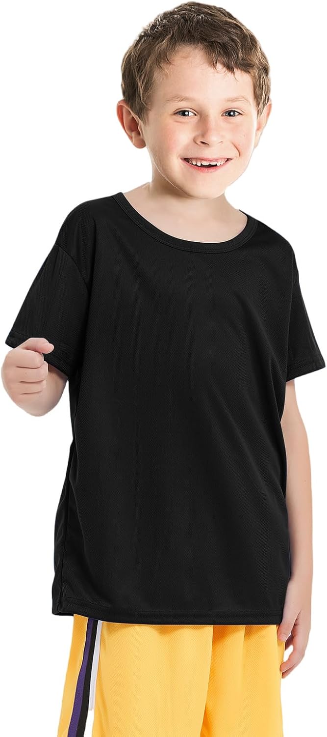 8 Pack Boys Kids Youth Mesh Athletic Quick Dry T Shirts Short Sleeve Moisture Wicking Tee Shirts Active Tops (Age 4-18)