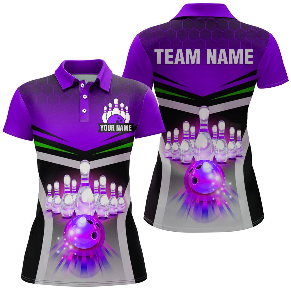 PIONAMZIOZ Personalized Bowling Shirt for Men&Women Custom Bowling Jersey Bowling Team League Polo&Quarter-Zip Shirt QZT105 (Purple)