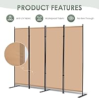 Vista 7 de RANTILA Divisor de habitación de 4 paneles, pantalla de privacidad plegable de 6 pies con pies anchos, partición independiente para separación