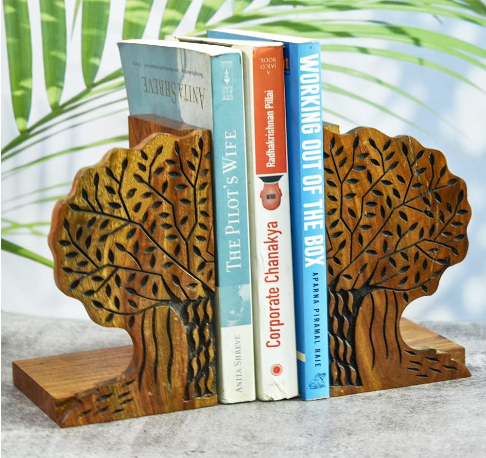 Ajuny Wooden Art Bookend for Book Stand Home Decor Office Desk Tabletop