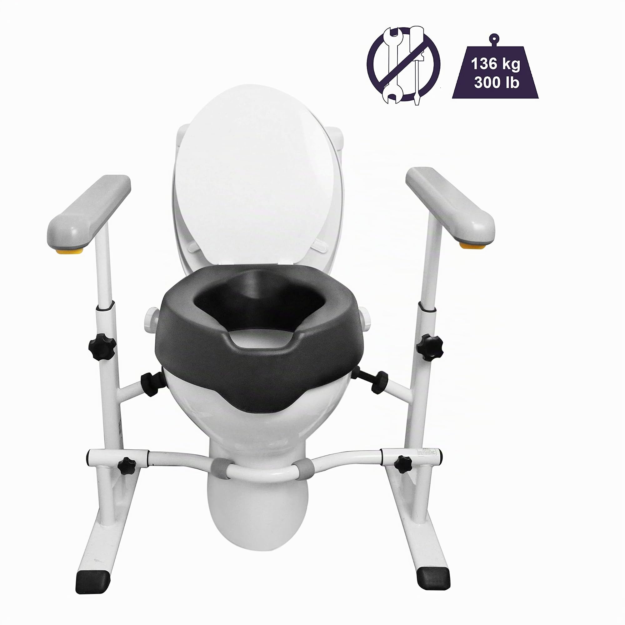 KMINA Rialzo WC Anziani 10 Cm con Braccioli, Sedile Ergonomico per WC Disabili, Maniglione Bagno, Barra Supporto Bagno Disabili