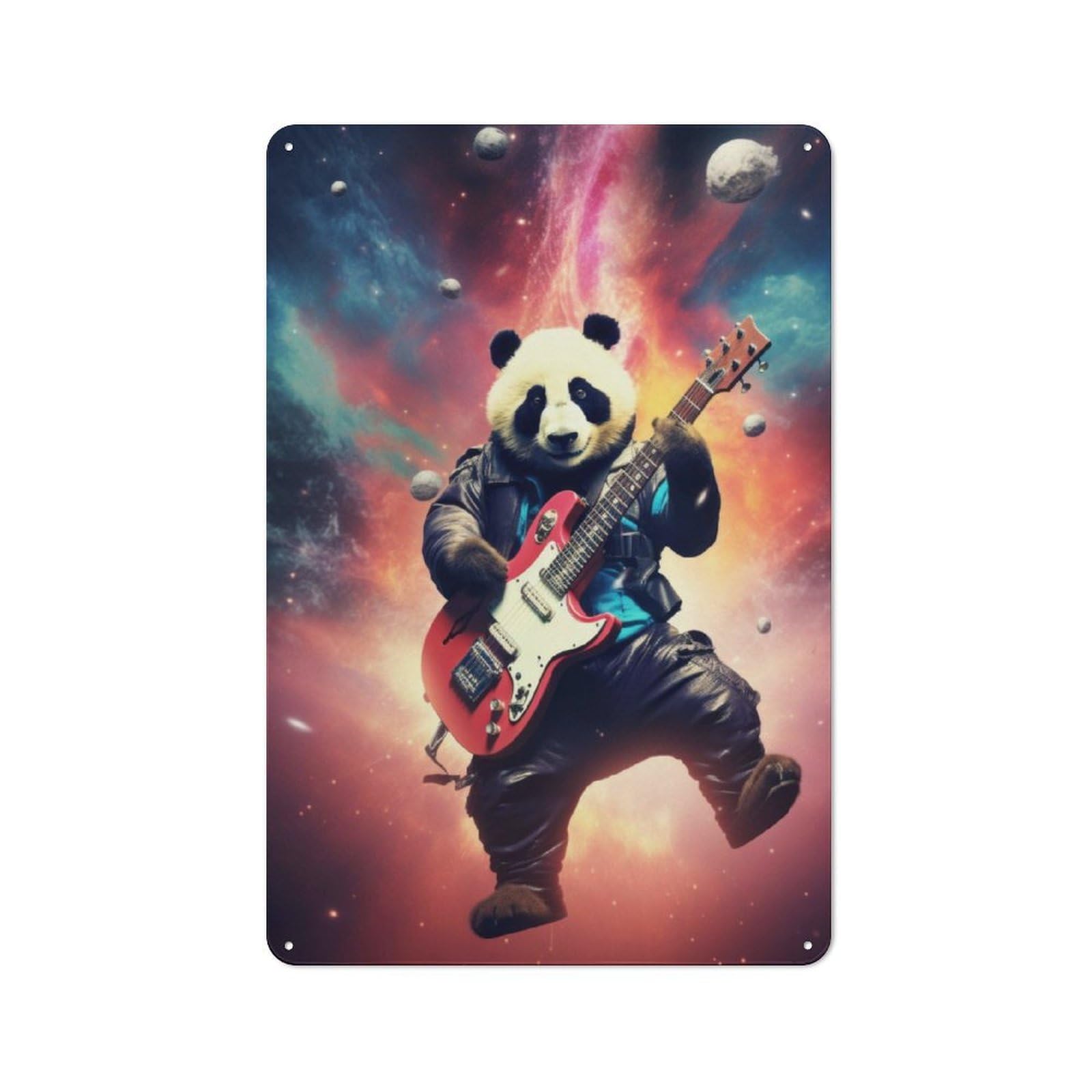 Junmoney Panda In 60S Rock Album Friendly Cafe Metal Sign 30X20cm, Restaurant Wall Art For Coffee Bar, Small Shop Or Dining Room