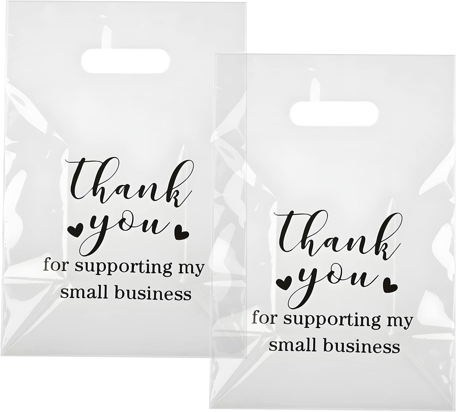 160 Pcs Clear Merchandise Shopping Bags, 12" x 8" Plastic Thank You Packaging Bags with Handles for Small Business Retail Boutique Gifts Goodie Clothes Store