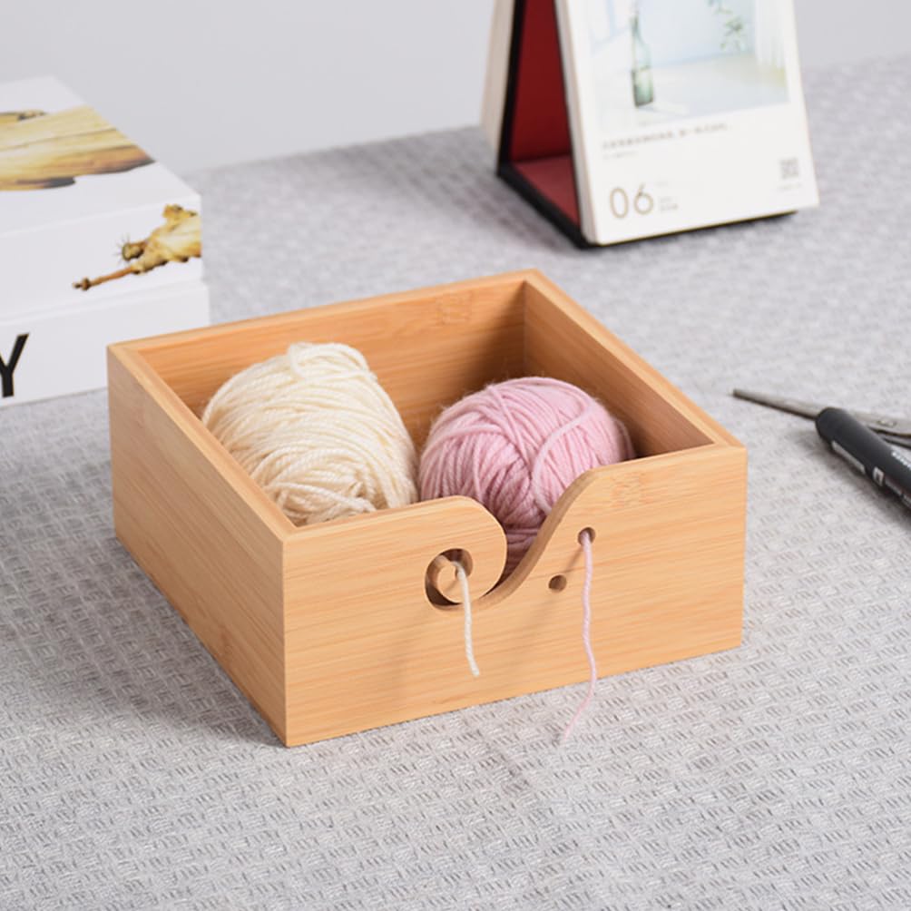Ciotola per Filati Legno con Coperchio Contenitore per Stoccaggio Yarn Scatola Fatta Mano per Accessori Uncinetto Design Elegante e Naturale per Organizzare e Proteggere Filati