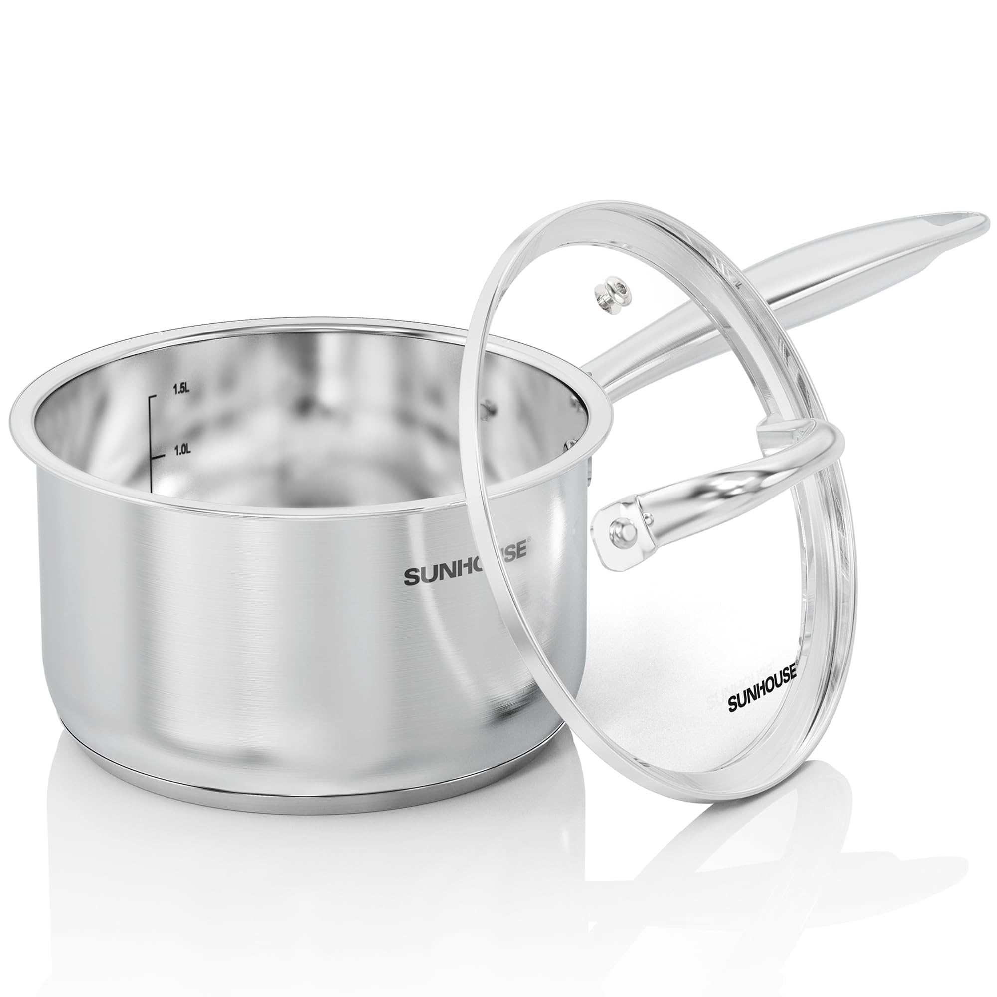 SUNHOUSE 2 QT Stainless Steel Saucepan with Lid, 3-Ply Small Sauce Pot