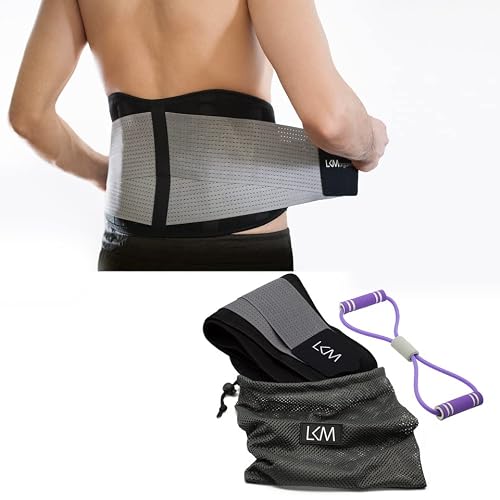 Lkm Lower Back Brace For Men And Women Lumbar Support Belt, Back Compression Pain Relief Sciatica Scoliosis Weight Lifting Adjustable Straps- Large/X-Large With Carrying Pouch (See Size Chart) #TOP7