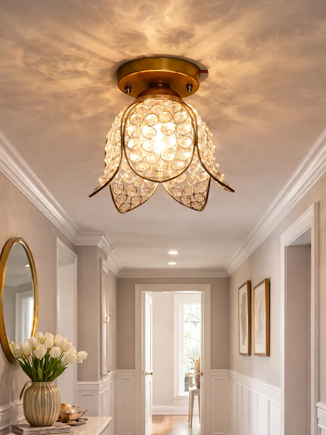 Gold Crystal Flush Mount Light - Modern Lotus Design -8