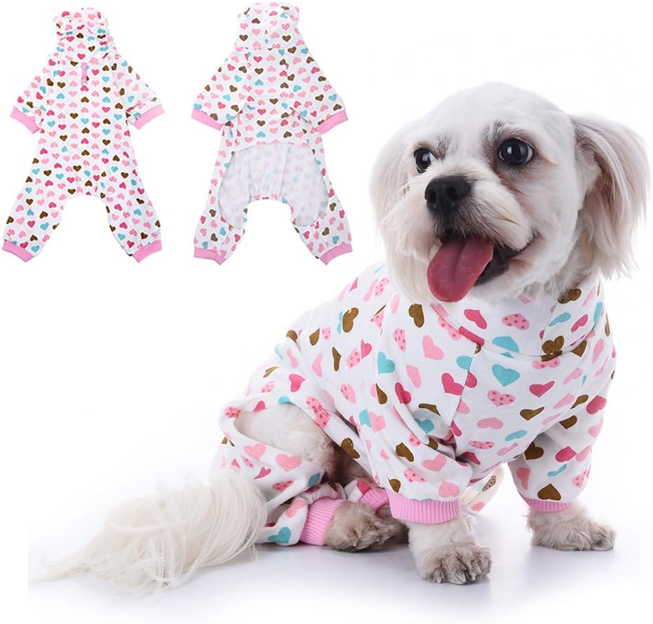 Widen Pet Dog Cat Cotton Pajamas Leisure Pet Jumpsuit with Love-Heart Highneck