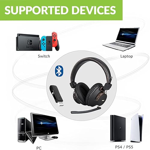 Miniatura 2 de Avantree DG59M - Auriculares Bluetooth con micrófono para PS5 y PS4, auriculares inalámbricos con adaptador USB para PC, laptop, computadora, juegos