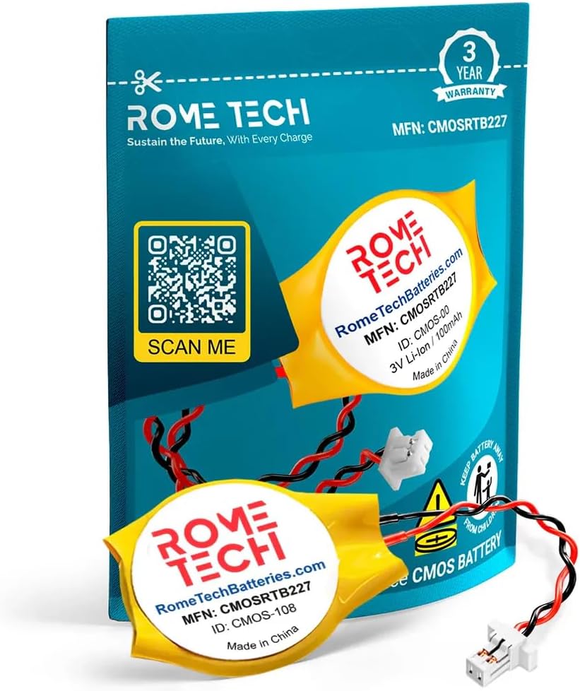 Rome Tech CR1620 CMOS BIOS Battery for HP EliteBook 840 G7 - Backup 3V RTC CR 1620 HP Laptop Battery with 2 Wire Cable