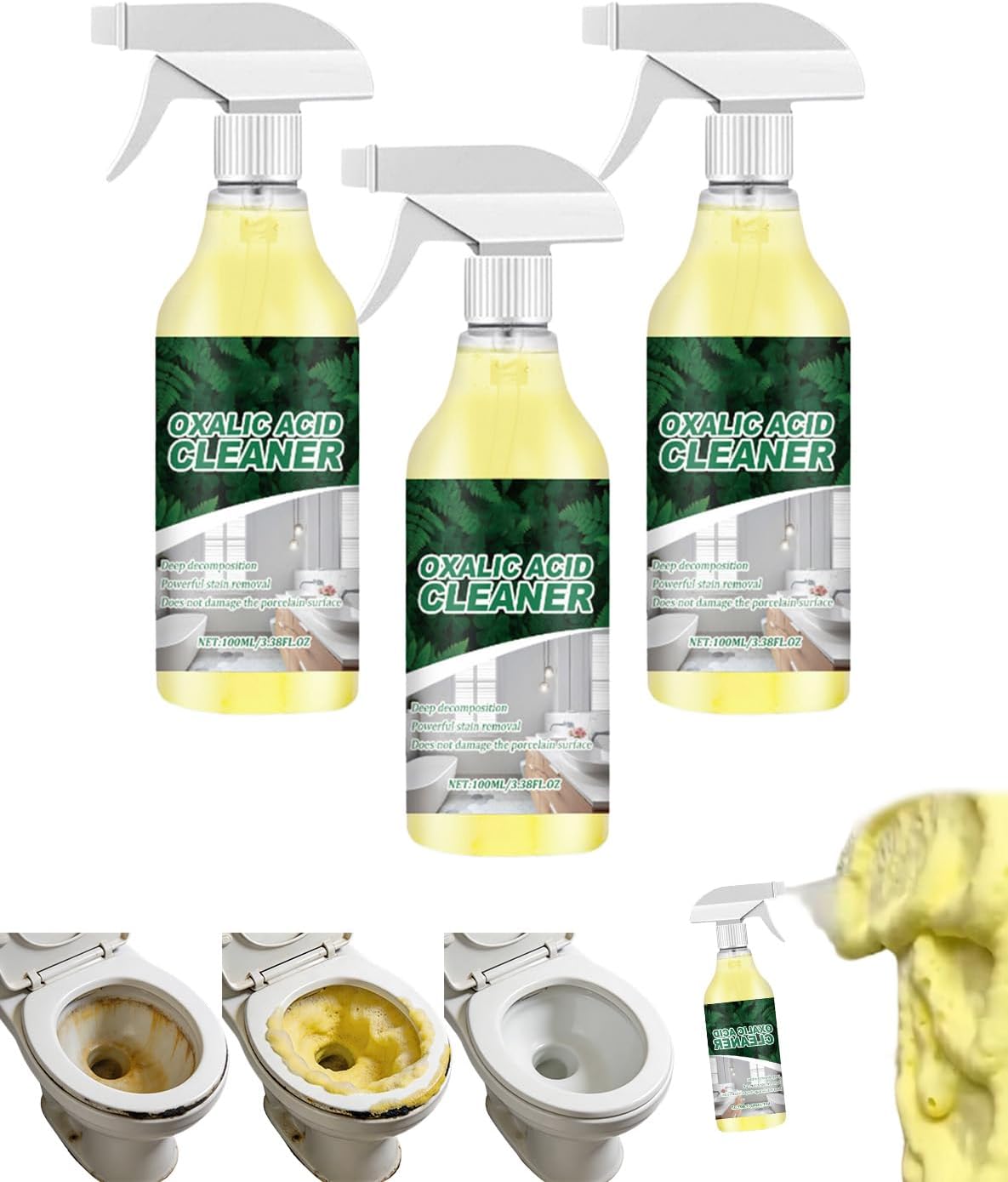 Oxalic Acid Cleaner - 2026 Oxalic Acid Powerful Stain Cleaner, Advanced Rust & Water Scale Remover, Multi-Surface Cleaning Spray for Bathroom & Kitchen Tiles, Sinks, Tubs & Porcelain (3PCS)
