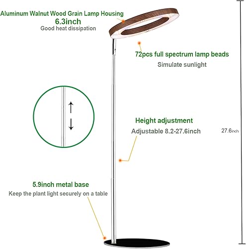 Miniatura 10 de yadoker 72 luces LED de espectro completo para plantas de interior, altura ajustable, carcasa de aluminio de 6.3 pulgadas, temporizador automático