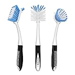 SetSail Dish Brush Set of 3 with Bottle Brush, Dish Scrub Brush with Long Handle Deep Cleaning Handle Brush with Scraper Tip for Kitchen Sink Dishes Bottle Cup Pot and Pans Tile Lines, Black Blue