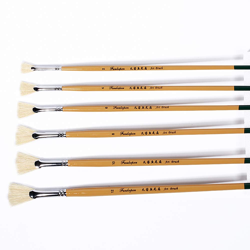 Set De 5 Pinceaux Éventail Pour Peinture - Giantree - Poils Nylon, Manche Bois - Pour Acrylique, Huile, Aquarelle