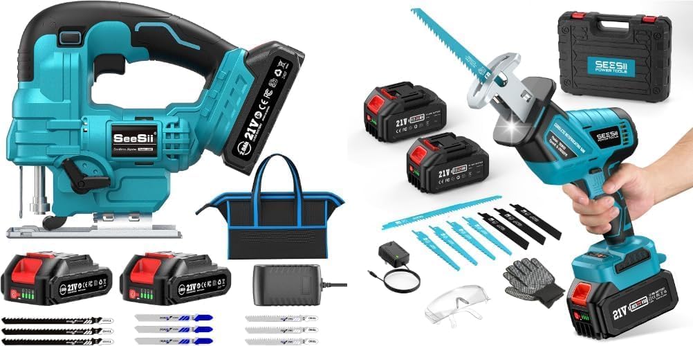 SEESII Bundle Deal Reciprocating Saw Cordless + Cordless Jig Saw for Wood