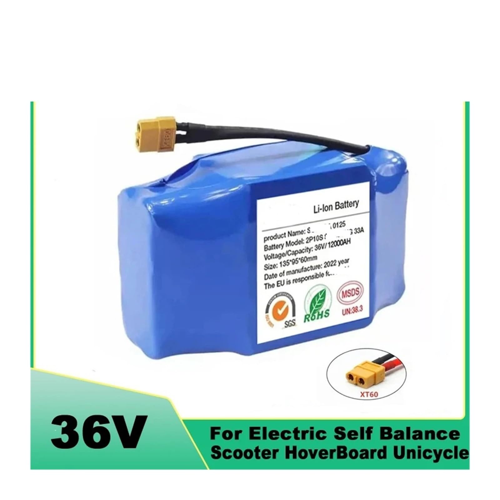 Large Capacity 36V 6000mah 10s2p Rechargeable Battery, Suitable For Electric Self Balancing Scooters, Hoverboards, And Unicycles(4400mAh)