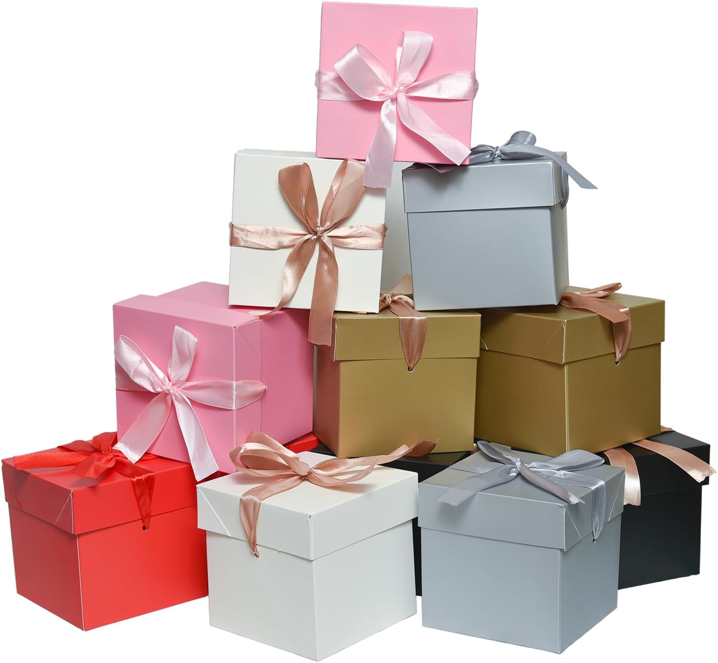 12 Pcs Mixed Color Gift Boxes with Lids, Multicolor Storage Box for Presents Birthday，Wedding Valentines Party,Mother's Day (6x6x6 Inch)