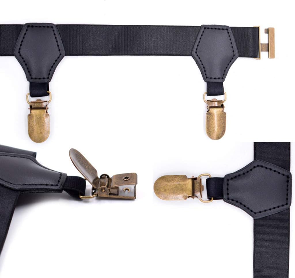 Black Socks Suspenders Holder Garters Belt with Double Metal n-Slip Clips Nylon, As Pic Shows, Black+bronze