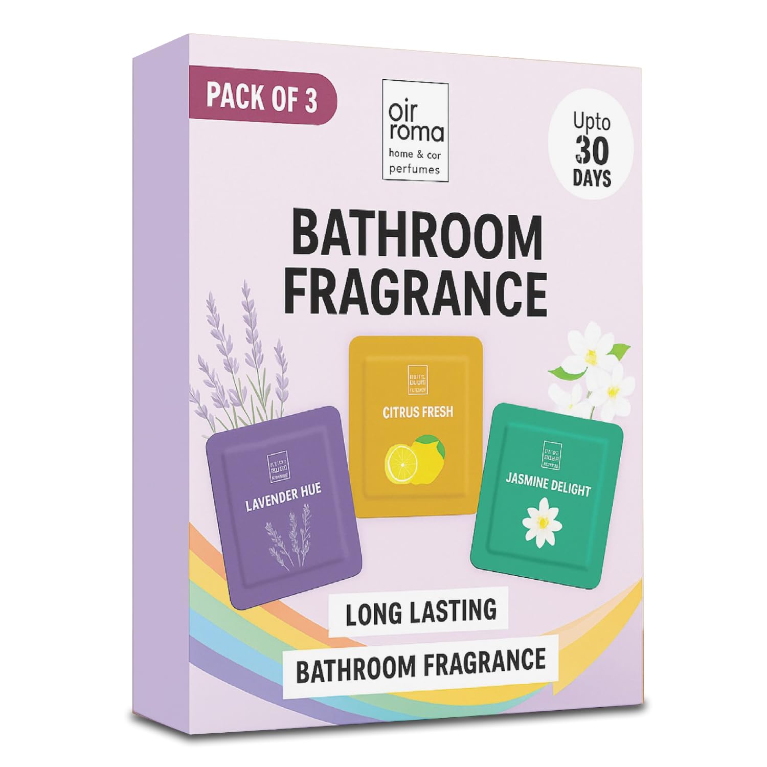 AIR ROMA Pocket Bathroom Air Freshener 10gx3, Lavender, Citrus, Jasmine, Lasts up to 30 days, Germ Protection for for Bathroom, Toilet, Home & Office AIR ROMA Pocket Bathroom Air Freshener 10gx3, Lavender, Citrus, Jasmine, Lasts up to 30 days, Germ Protection for for Bathroom, Toilet, Home & Office