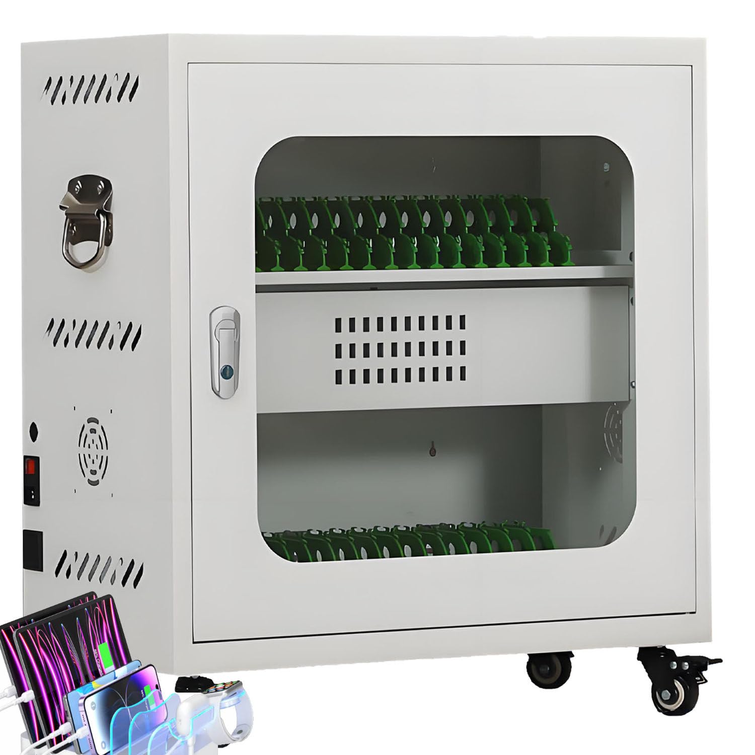 UORDBY Laptop & Phone Charging Cabinet, Multi-Purpose Charging Cart, 5V 2A Fast Charge, With Universal Wheels And Lock, USB Rechargeable for School/Office Employees 30slots