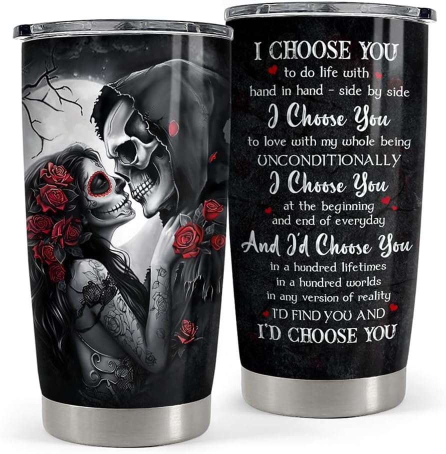 Skull Couple Tumbler 20oz Stainless Steel Insulated Coffee Travel Cup Tumblers Gifts for Wife Husband Boyfriend Girlfriend on Birthday Christmas Valentines Anniversary