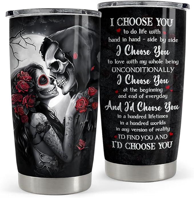 Skull Couple Tumbler 20oz Stainless Steel Insulated Coffee Travel Cup Tumblers Gifts for Wife Husband Boyfriend Girlfriend on Birthday Christmas Valentines Anniversary