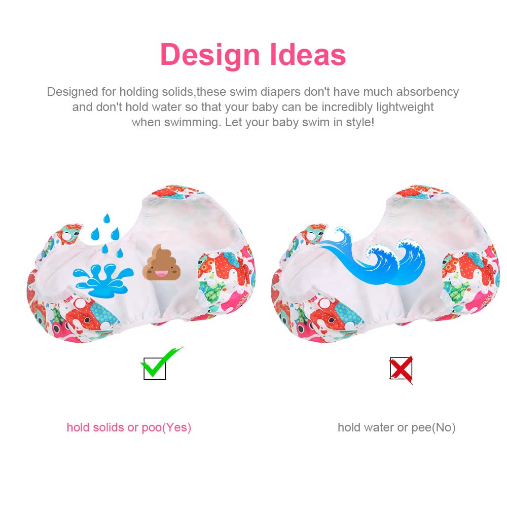 Vicloon Pannolino da Nuoto, 2PCS Pannolini Lavabili Pannolini da Nuoto, Costume Piscina Regolabile Riutilizzabile Costumi per Bambini, Impermeabile Pannolino Piscina, Animali Colorati e Sole Giallo