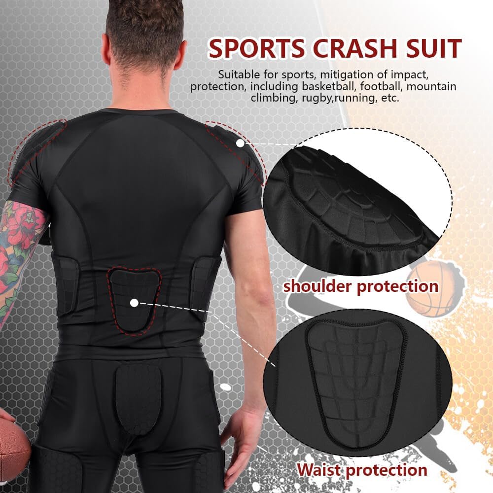TUOY Men's Padded Compression Shirt Protective Shirt Rib Chest Protector for Football Paintball Baseball