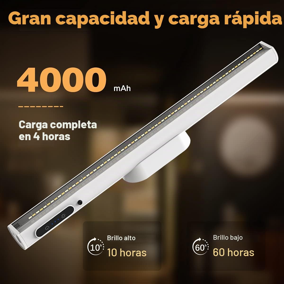 Flexo LED Escritorio, 4000mAh Barra de Luz Armario USB Recargable, Lampara Escritorio Bateria Pared Magnetica Sin Cable con Mando a Distancia, Luces Pilas Inalambrica para Cocina Mesa Espejo