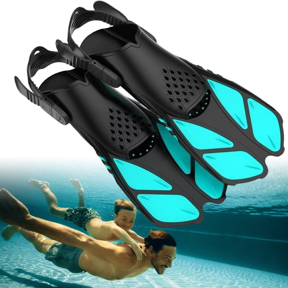 Schwimmflossen Erwachsene Unisex, Verstellbare Schnorchelflossen mit Offener Ferse, Kompakt Flossen für Schnorcheln, Tauchen und Schwimmen