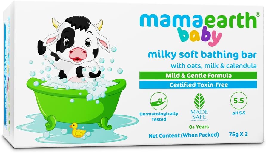 Milky Soft Baby Bathing Soap Bar for Babies with Oats, Milk & Calendula | Gentle & Tear-Free Formula | Softens & Moisturizes Skin | 2.64 oz Each (75g x 2)