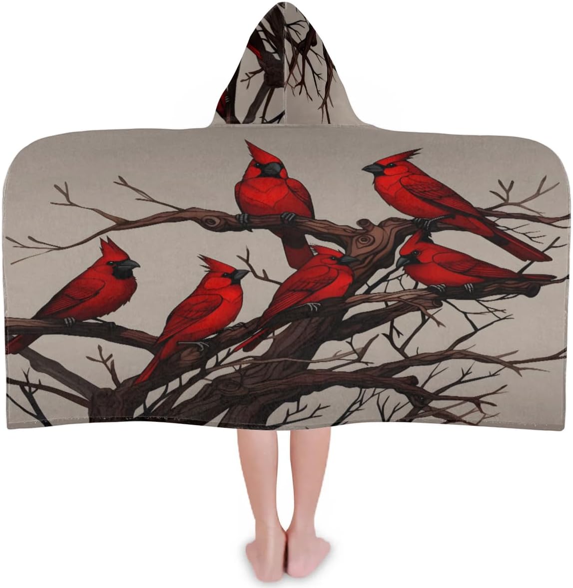 Kid Bath Towels Branch Cardinal Bird Kids Towel with Hood for Girls Boys Beach Towel Pool Cover Up Soft Absorbent Toddler Hooded Bath Towel for Shower, Beach, Pool