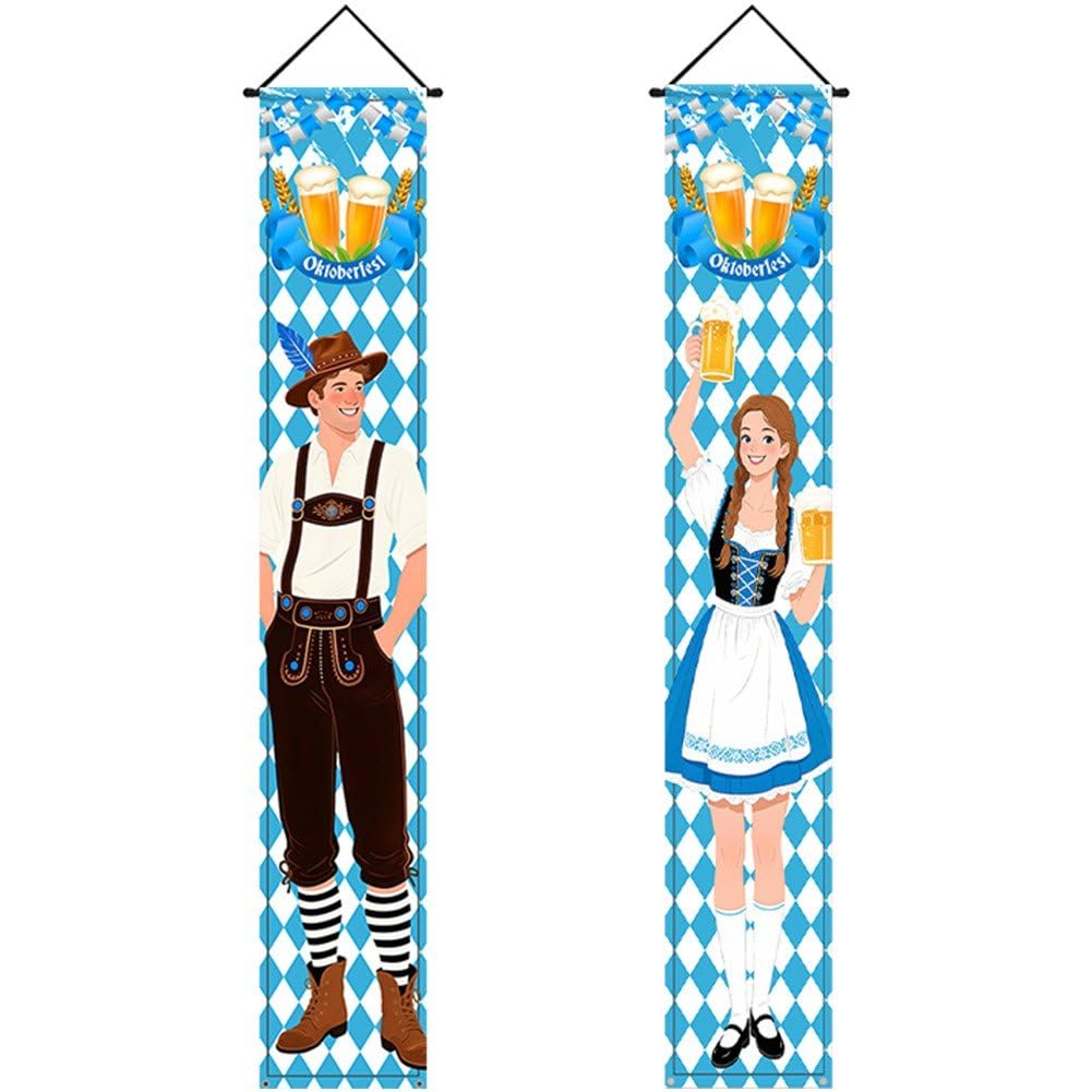 Ppmter Oktoberfest Decorations Oktoberfest Banner Sign Bavarian Check Flag Porch Welcome Banner Flags for German Beer Festival Party Decorations