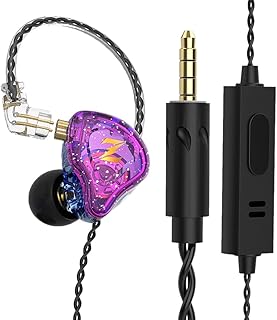 prendre イヤホン 有線 耳掛け カナル型 4極 3.5mm リモコン付き マイク内蔵 音楽 通話 スマートフォン タブレット パソコン （パープル×ブルー） QKZ-NUNE-PP