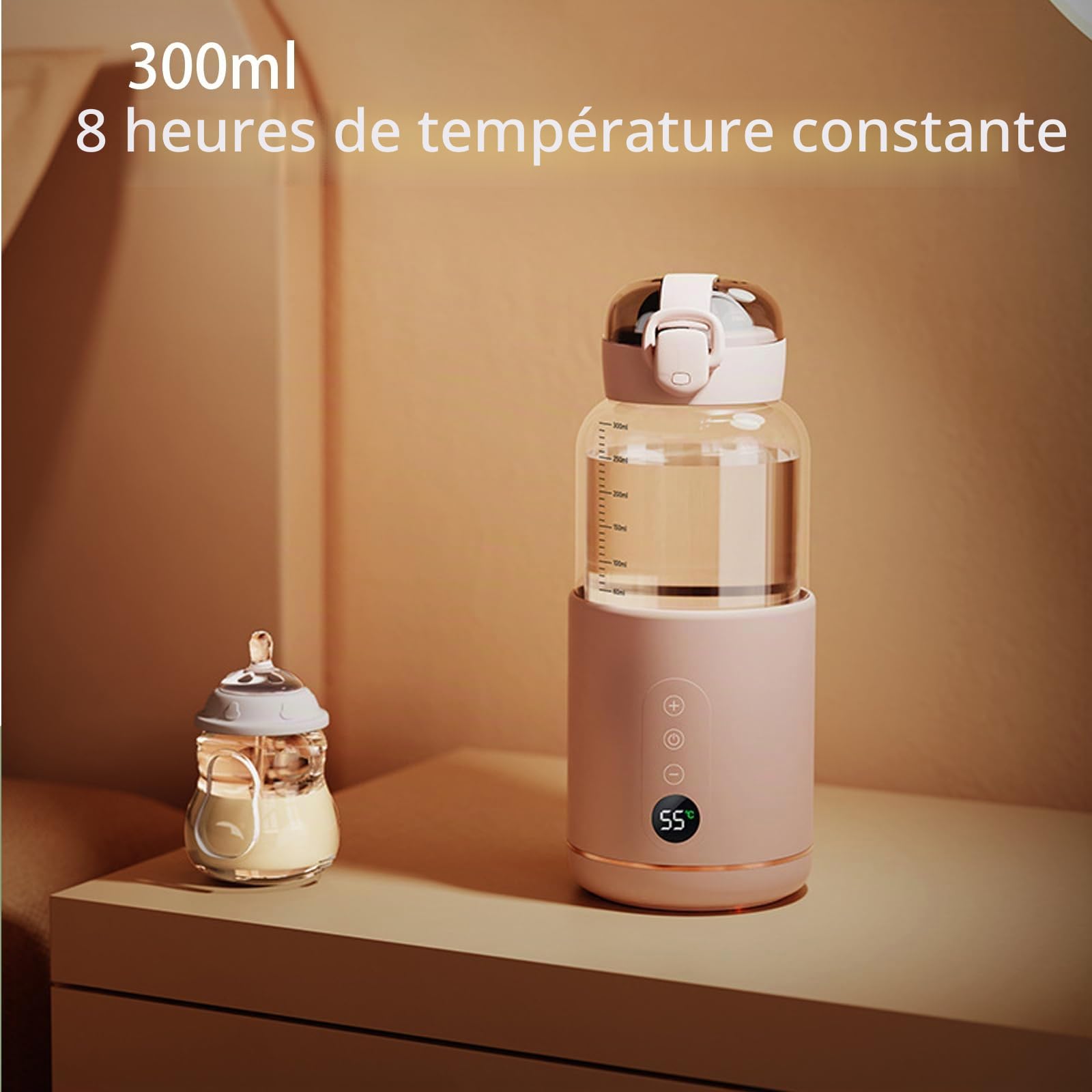 Générique Chauffe-Eau portatif,Chauffe-Eau Portable pour Formule bébé Capacité de 300 ML,Chauffe biberon Nomade sans Fil,Facile à Transporter et adapté aux Voyages