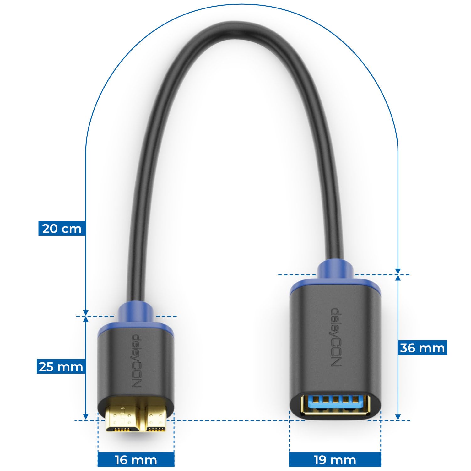 deleyCON [0,2m] USB 3.0 Super Speed OTG Adapter - kabel danych do smartfona i tabletu - gniazdo USB 3.0 A do USB 3.0 Micro B - technologia USB 3.0 Super Speed - szybkość transmisji do 5Gbit/s - ekranowany, elastyczny kabel Premium USB 3.0 - szybki i bezpi