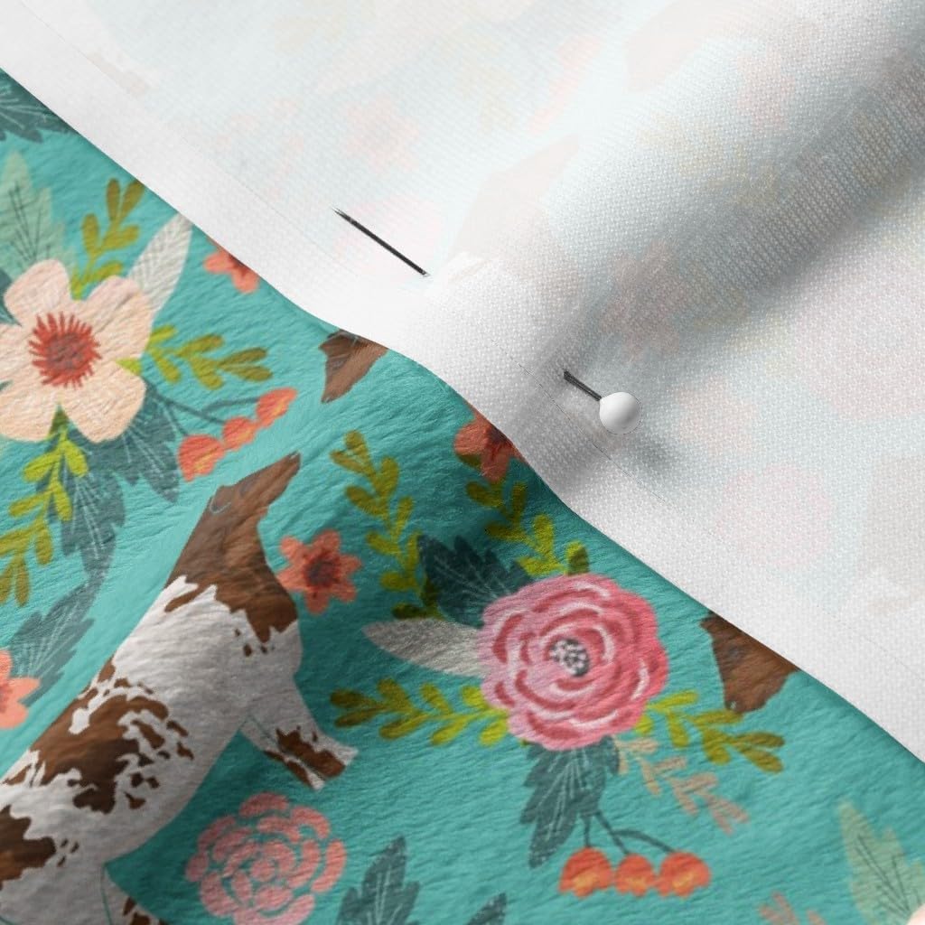 Spoonflower Fabric - Cattle Cow Farm Florals Turquoise Cows Pet Portrait Printed on Minky Fabric by The Yard - Sewing Baby Blankets Quilt Backing Plush